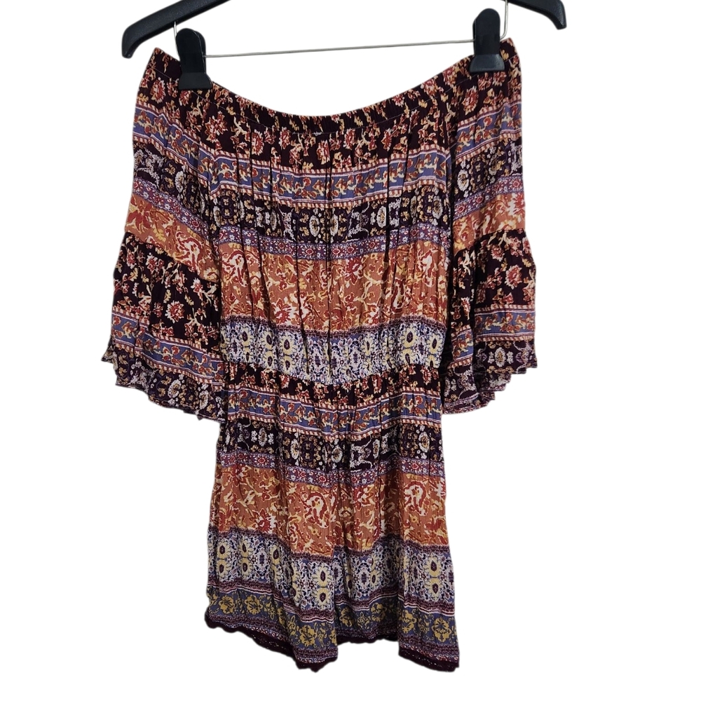 EUC Mason & Belle Off the Shoulder Romper 3/4 Bell Sleeves Size XS